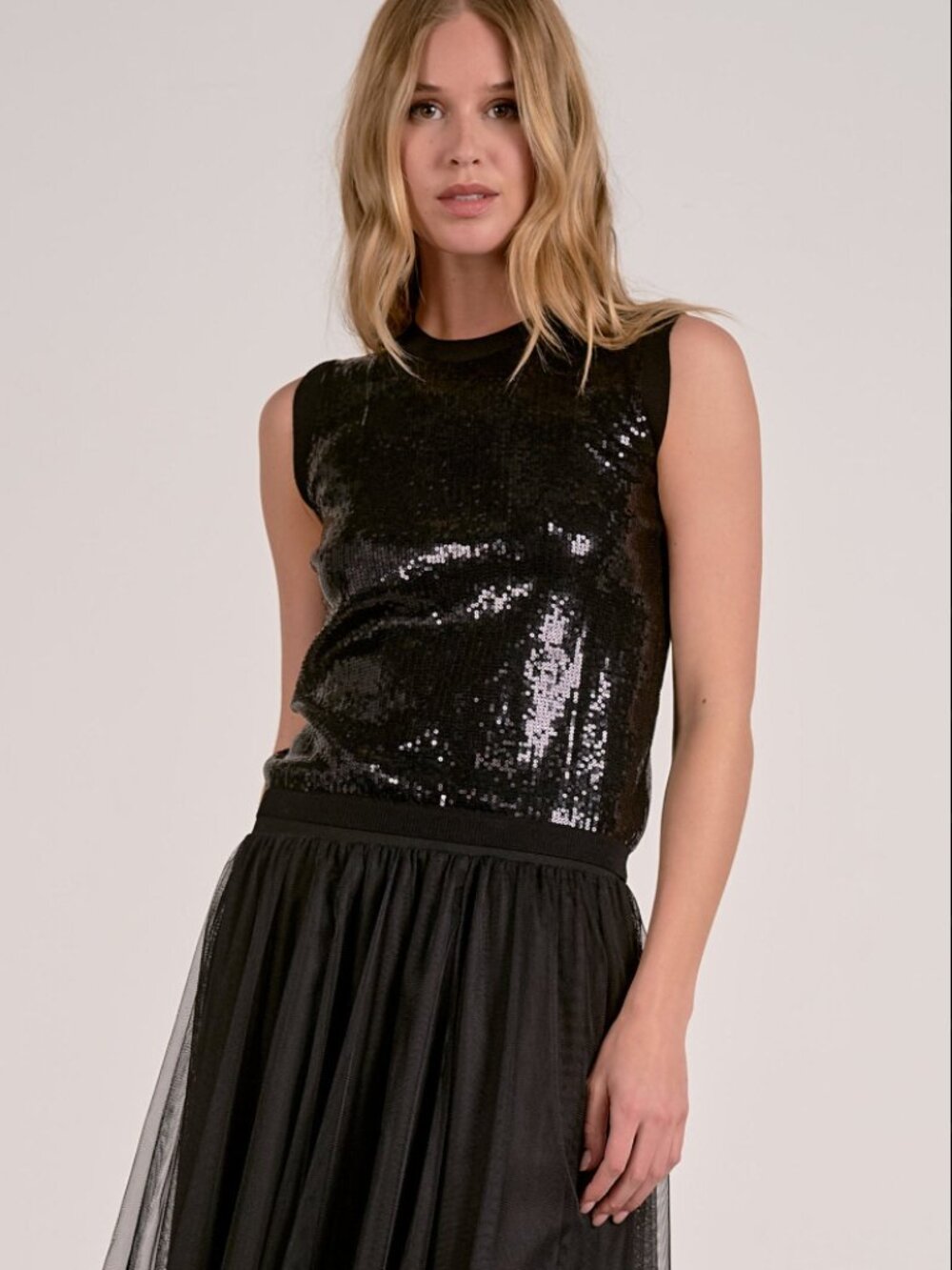 NWT Elan Black Sequin Tank Top